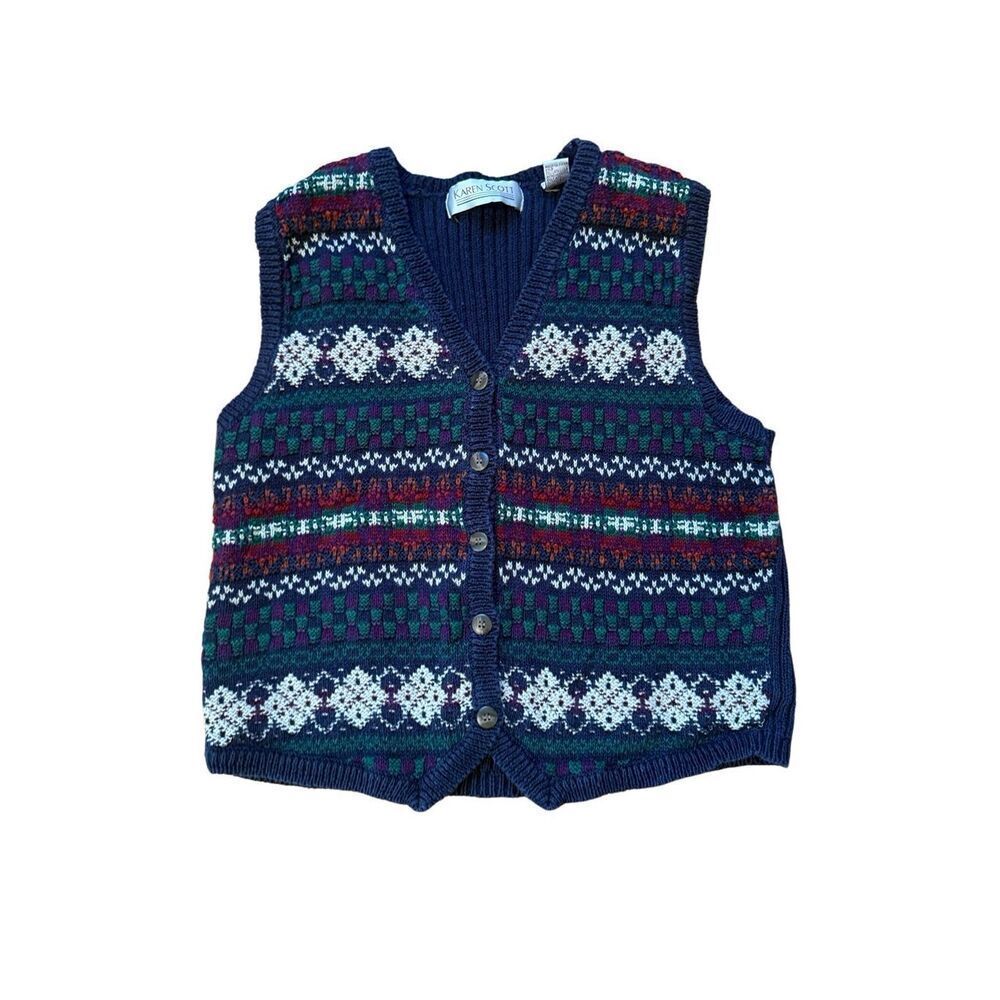 90s vintage Chunky Knit Nordic Sweater Vest Blue Med Karen Scott